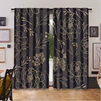 2pcs Black Gold Line Light Blocking Curtains