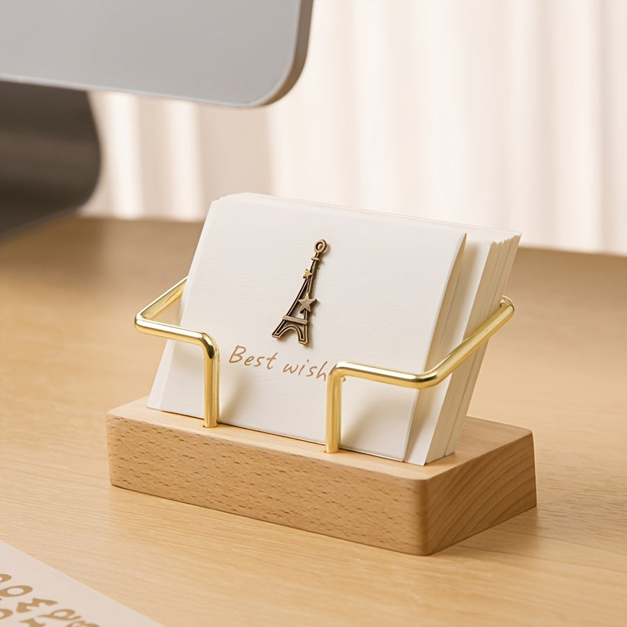 Modern Gold Wooden Desk Card Holder