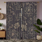 2pcs Black Gold Line Light Blocking Curtains