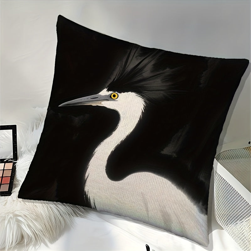 Heron Bird Print Short Plush Pillow Cover