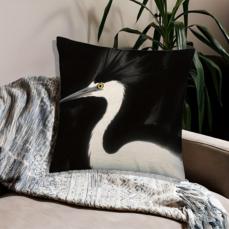 Heron Bird Print Short Plush Pillow Cover