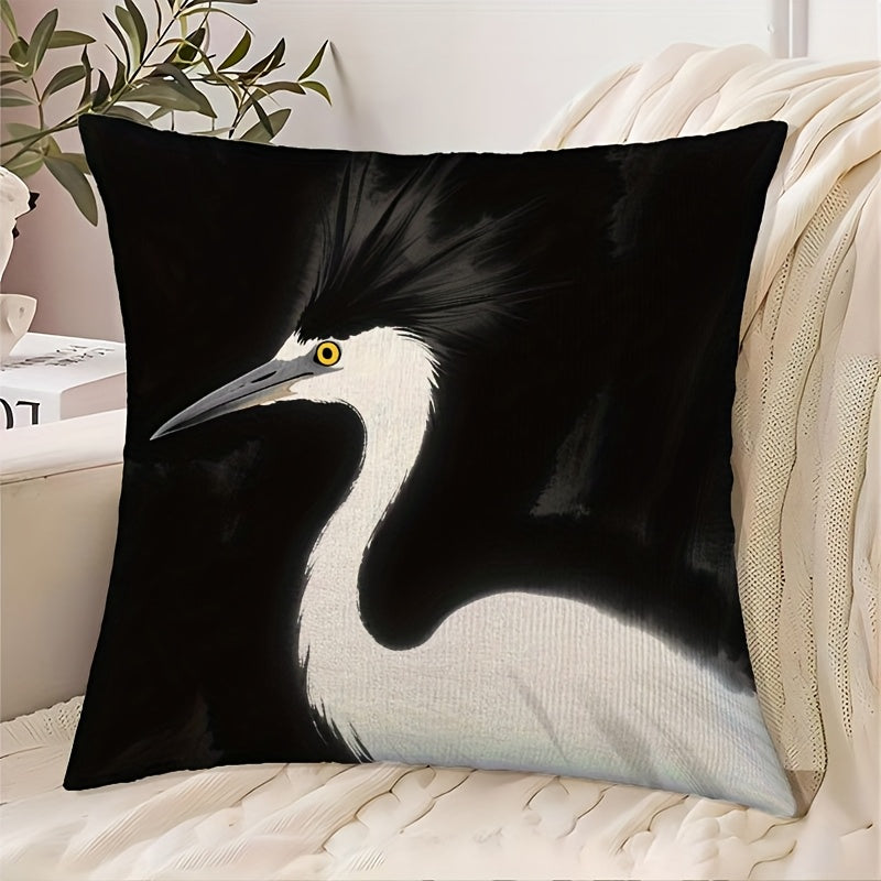 Heron Bird Print Short Plush Pillow Cover