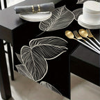Elegant Black and White Leaf Vein Table Runner