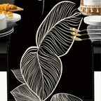 Elegant Black and White Leaf Vein Table Runner