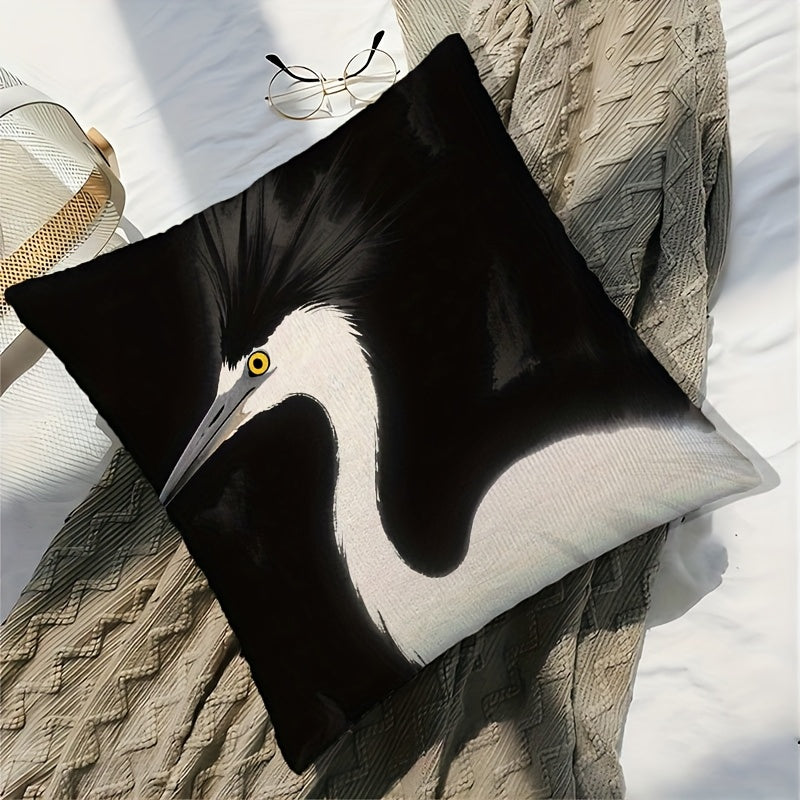 Heron Bird Print Short Plush Pillow Cover