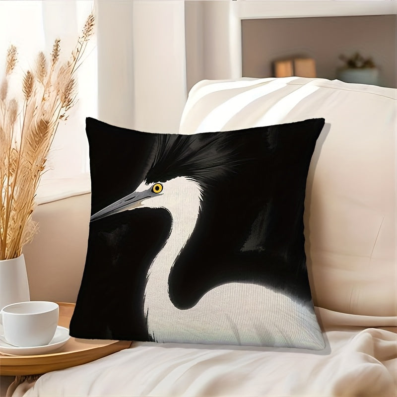 Heron Bird Print Short Plush Pillow Cover