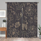 2pcs Black Gold Line Light Blocking Curtains