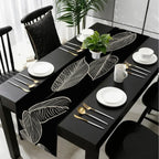 Elegant Black and White Leaf Vein Table Runner