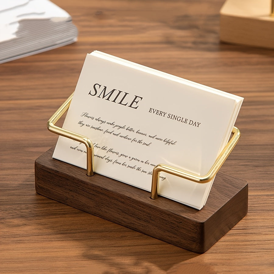 Modern Gold Wooden Desk Card Holder