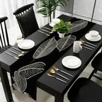 Elegant Black and White Leaf Vein Table Runner